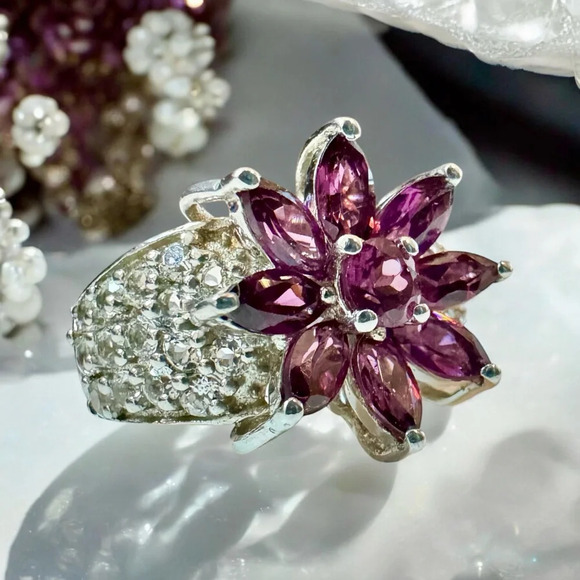 💜🩷Vibrant Rubellite Tourmaline & White Topaz Sterling Silver Ring (6) - Picture 5 of 9